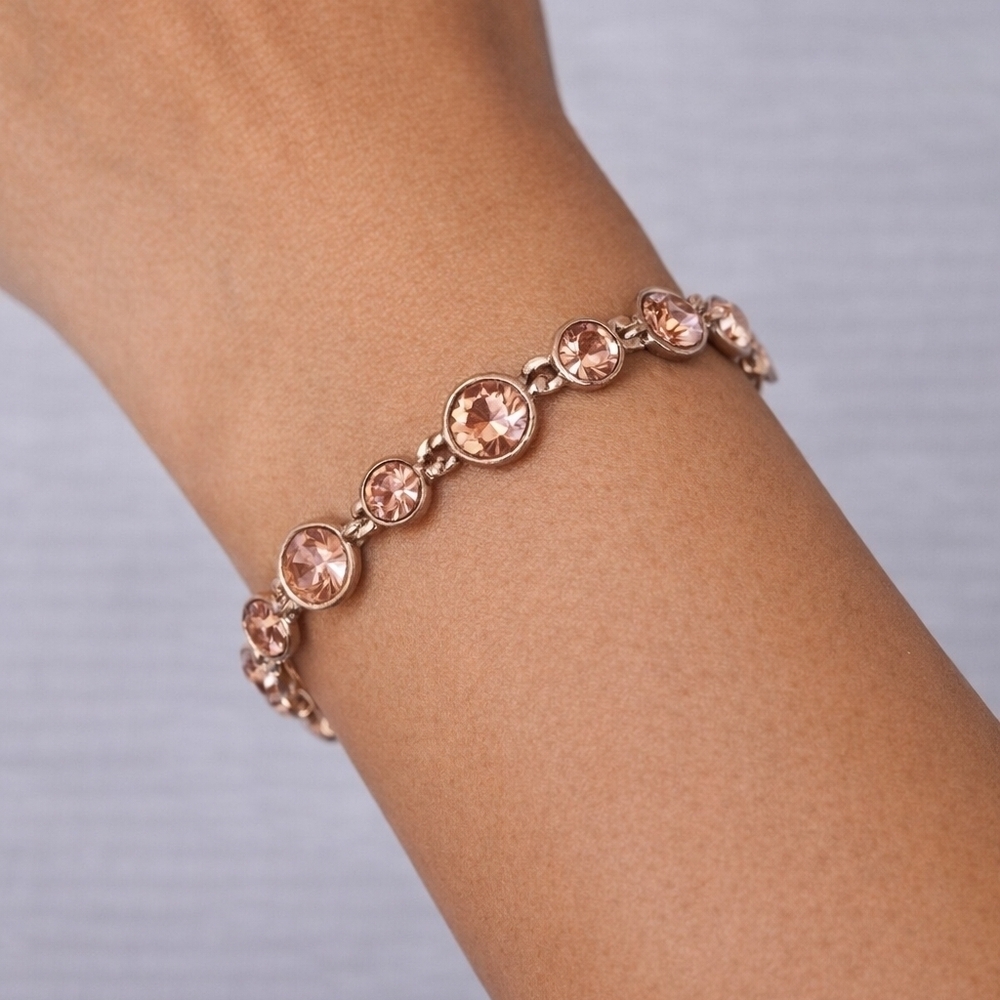 Vintage Feminine Pink Crystal Gem Tennis Chain Bracelet